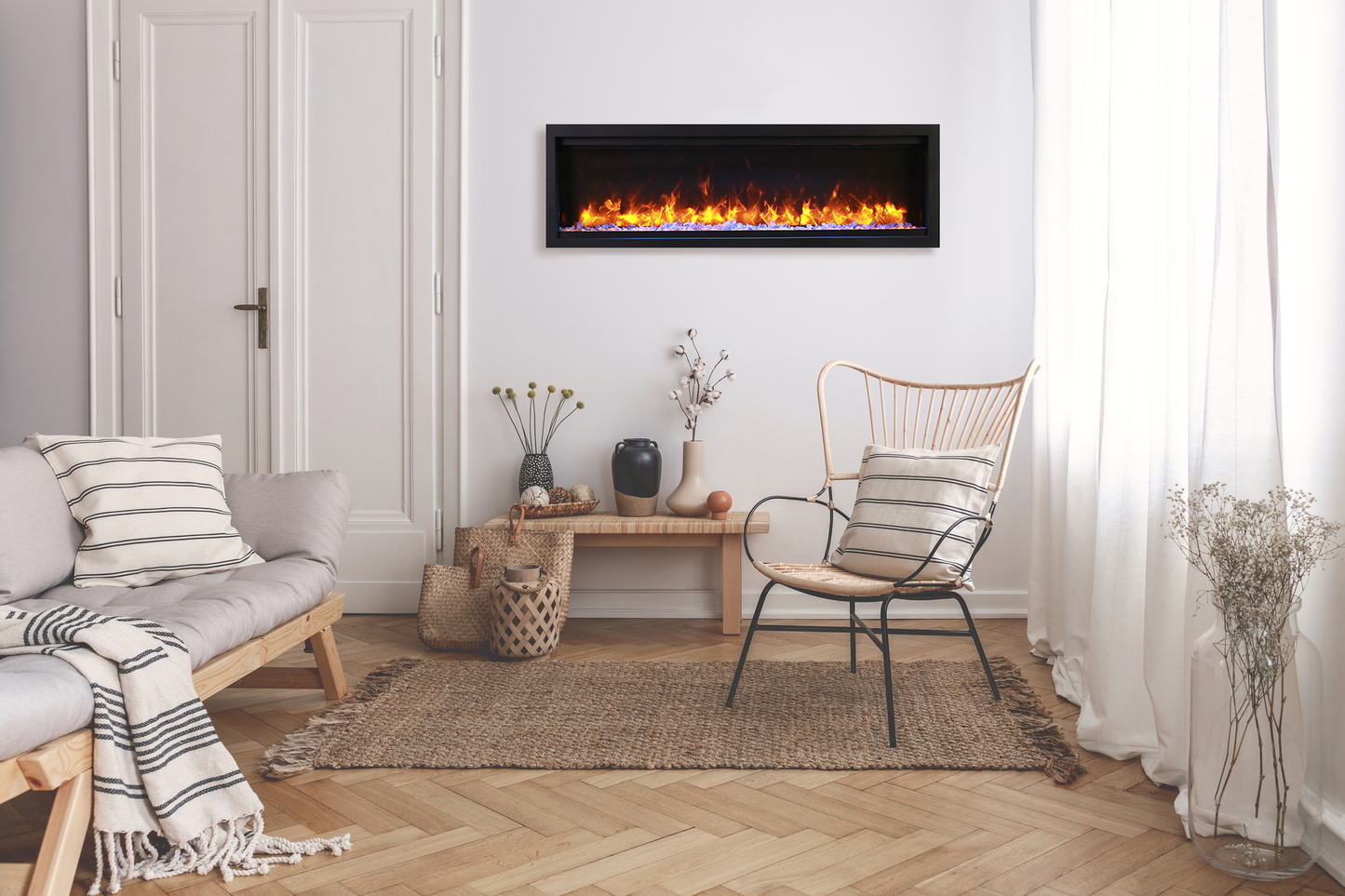 Lumina 50" Clean face Electric Built-in with log and glass, black steel surround