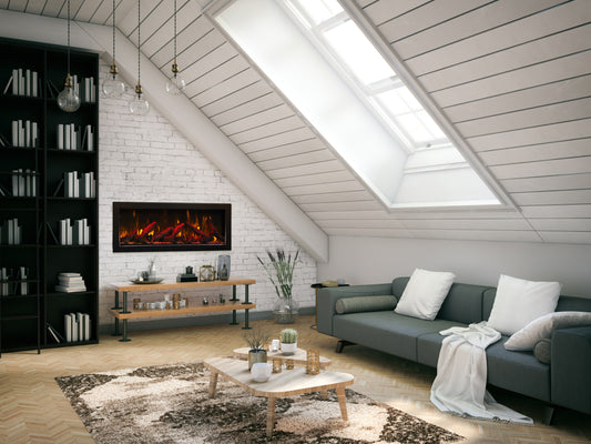Panorama Built-in-DEEP Panorama Deep Lumina  - 40" Indoor /Outdoor Built In Full View Smart Electric Fireplace, WiFi Enabled, Programable Remote Control, Multi Flame Speeds, Comes with Glass, Oak Logs, Glowing Log Media, and Black Trim